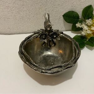 Bird Candy Bowl Chrome Silver Pewter On A Branch Rustic Decor by Star home